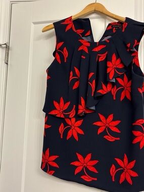 Banana Republic Navy Top with Red Floral Accents